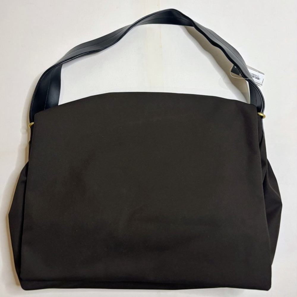 New DKNY Dark Brown Shoulder Hobo Purse Slouchy Satchel Messenger Bag Flap Tote